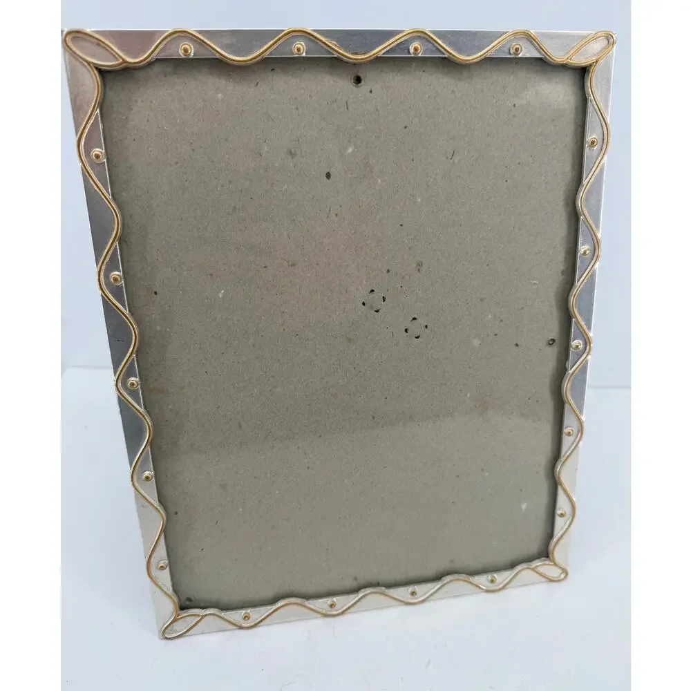 Gold Silver Tone Ribbon Border 8x10 Picture Frame Easel Back Wall Hanging Decor